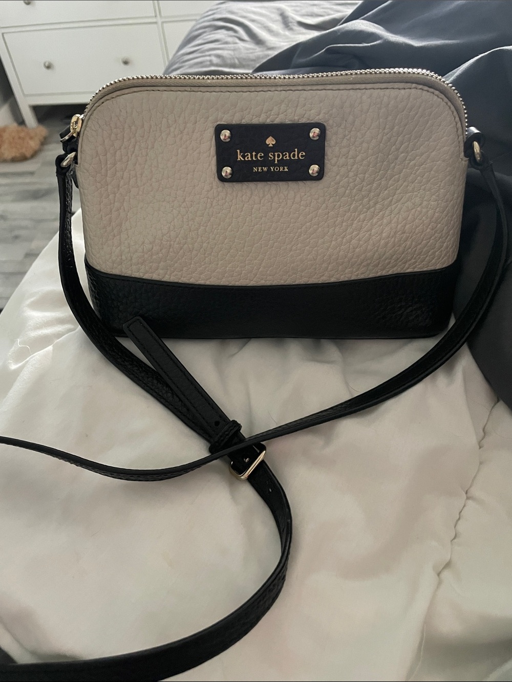 kate spade Two-Tone Pebbled Leather Crossbody in Cream and Black